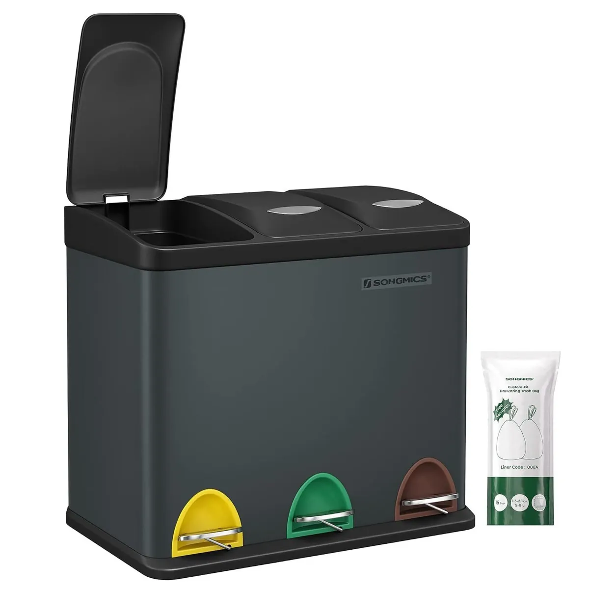 Kitchen Waste Bin 318 Litres Pedal with 3 - Image 1