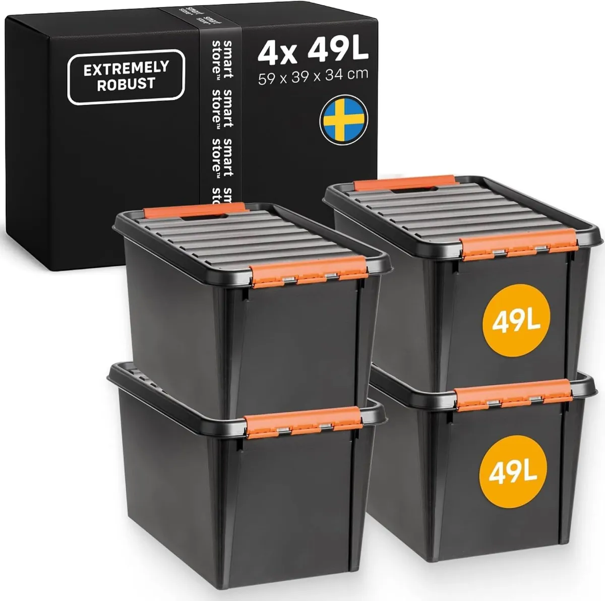 Plastic Storage Boxes with Lids 49L 4-Pack - Image 1