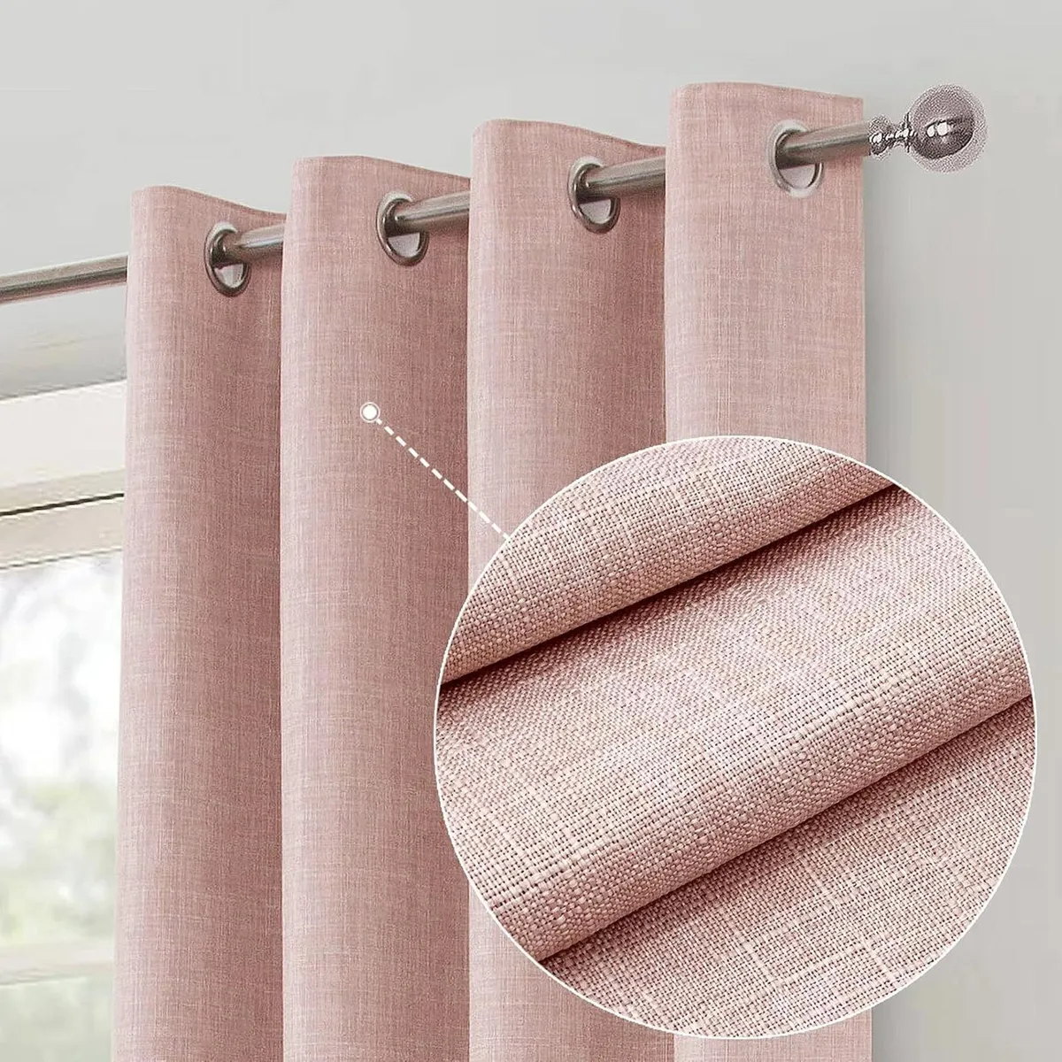 Linen Look 100% Blackout Eyelet Curtains Thermal - Image 1