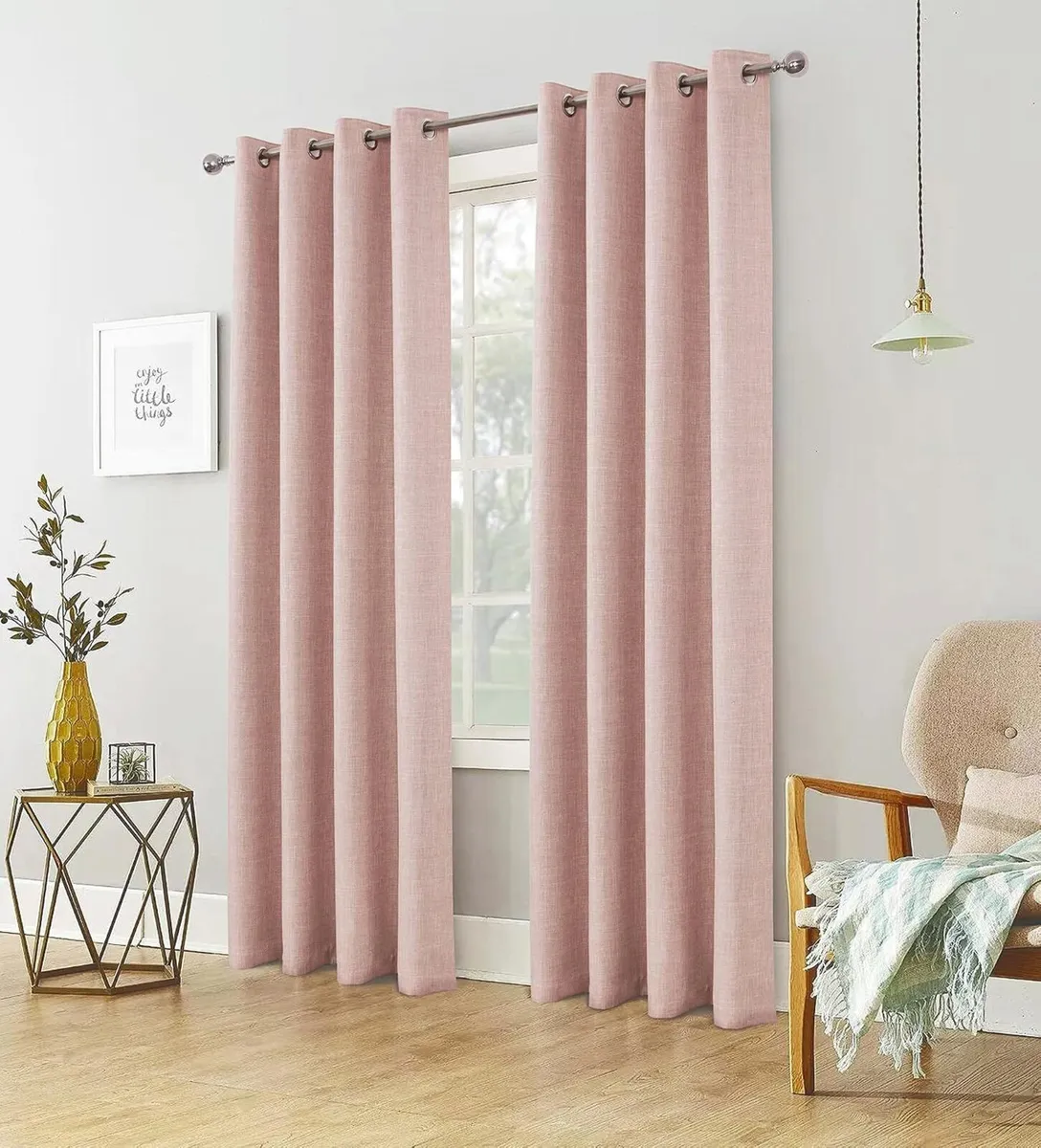 Linen Look 100% Blackout Eyelet Curtains Thermal - Image 2