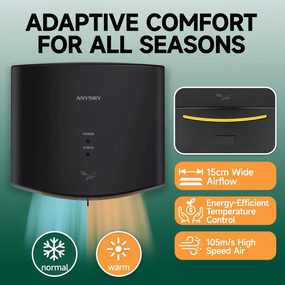 Compact Air Wiper Hand Dryer 15s High Speed - Image 4