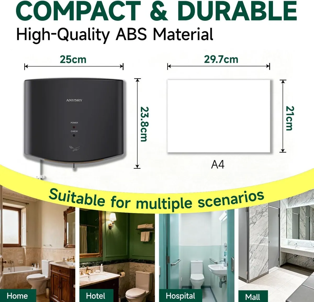Compact Air Wiper Hand Dryer 15s High Speed - Image 2
