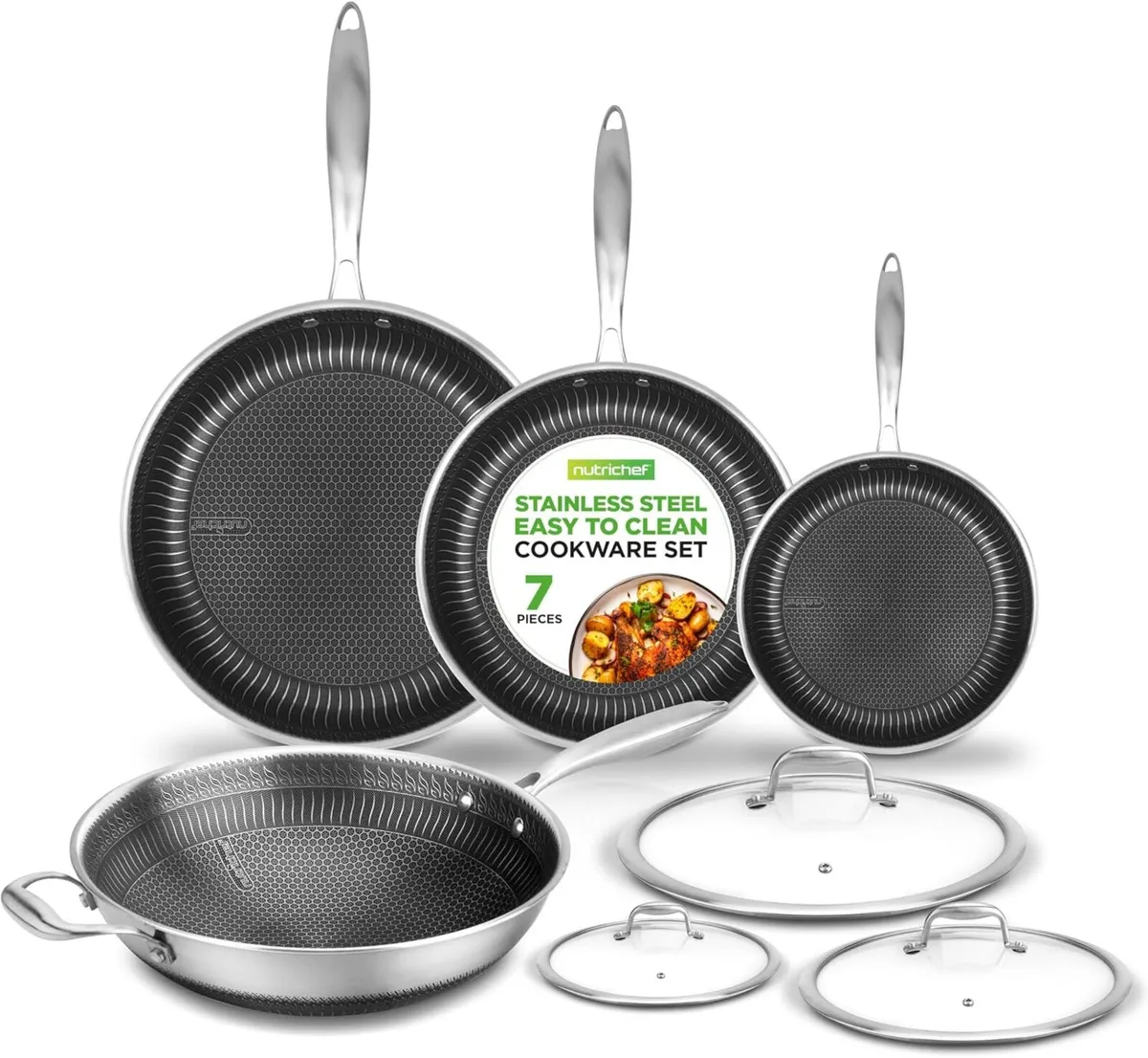 Steel Pan Set 7-Piece Frying Saucepan Non Stick - Image 1