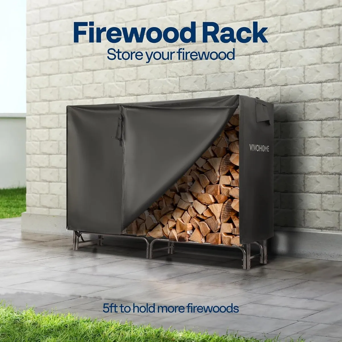 5FT Heavy Duty Firewood Rack with Cover Combo - Image 2