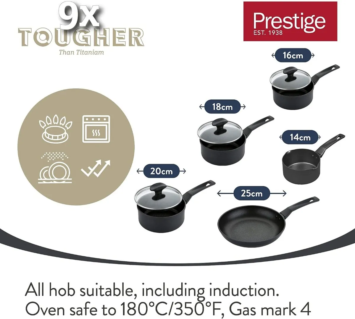 9 X Tougher Pots and Pans Non Stick (Set of 5) - Image 2