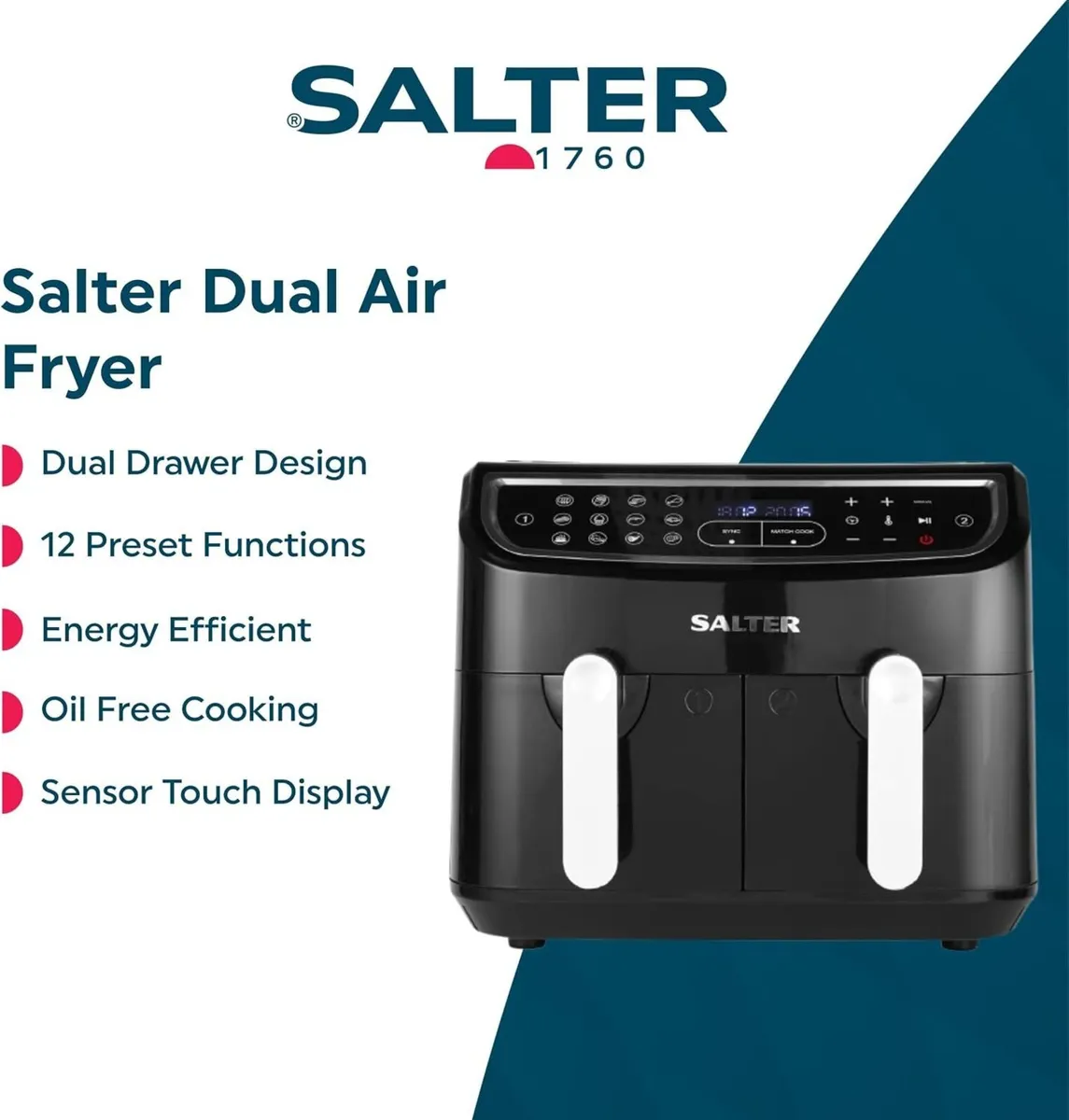 Dual Air Fryer Double Drawer 2 Xl Non-Stick - Image 2