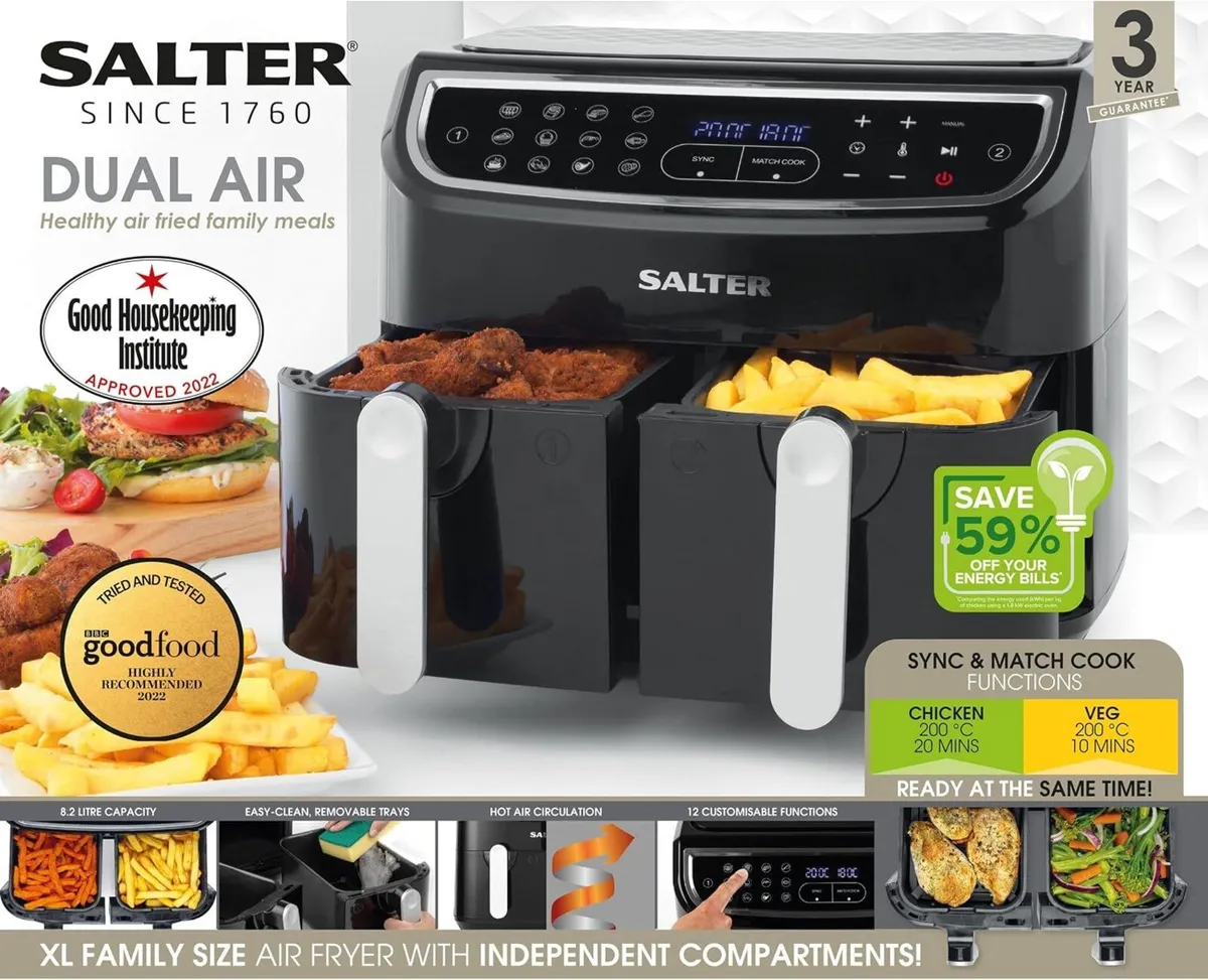 Dual Air Fryer Double Drawer 2 Xl Non-Stick - Image 3