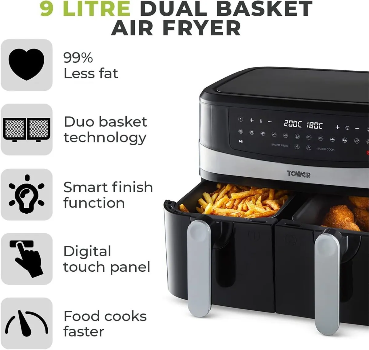 T17088 Vortx 9L Dual Basket Air Fryer - Image 2