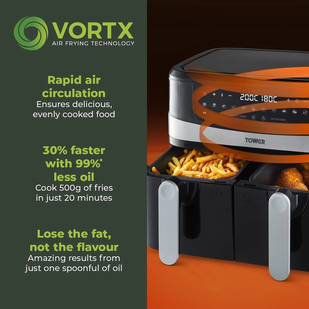 T17088 Vortx 9L Dual Basket Air Fryer - Image 3