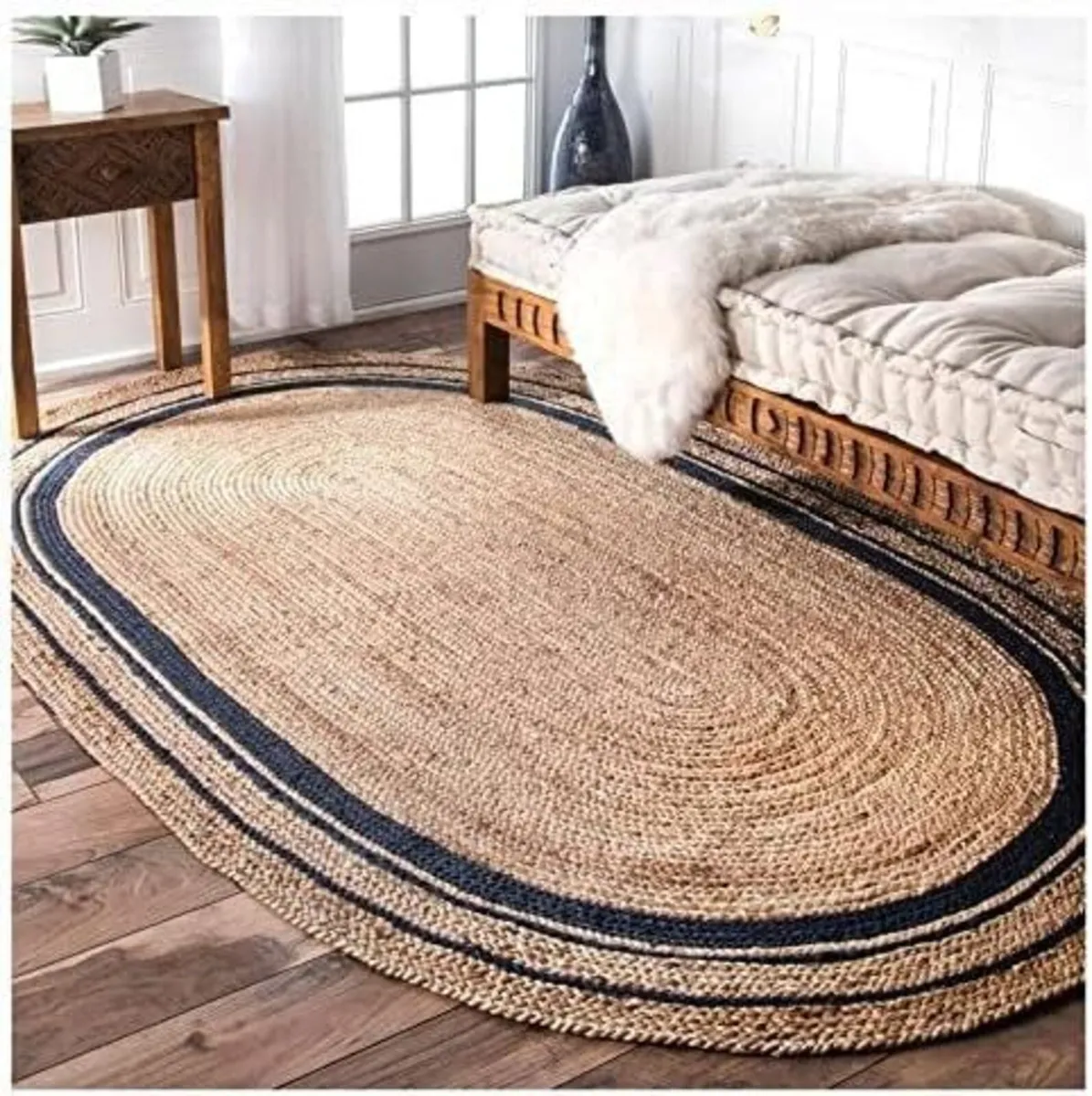 Jute Rug Natural Hand Braided Oval Shape Area - Image 1