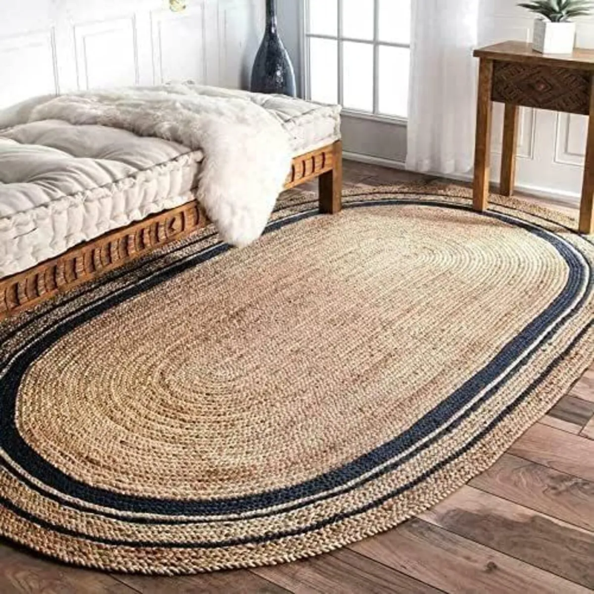 Jute Rug Natural Hand Braided Oval Shape Area - Image 2