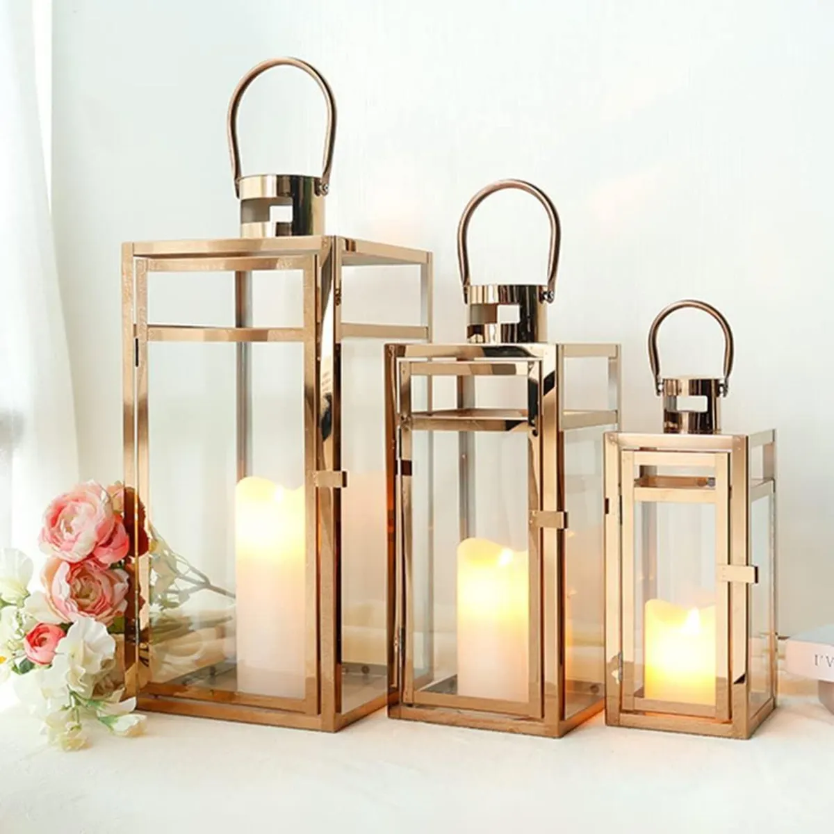 Rose Stainless Steel Candle Lanterns 48 38 30 - Image 1