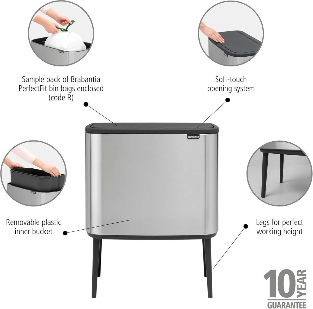 Bo Touch Bin 36L Inner Bucket Waste Kitchen - Image 2