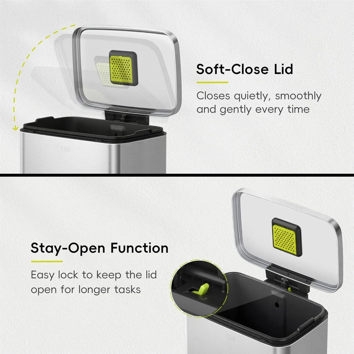 50L Kitchen Pedal Bin Soft Close Stay-Open Lid - Image 4