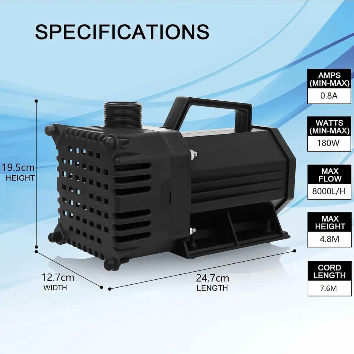 Pond Pumps Submersible Outdoor High Lift 8000L H - Image 3