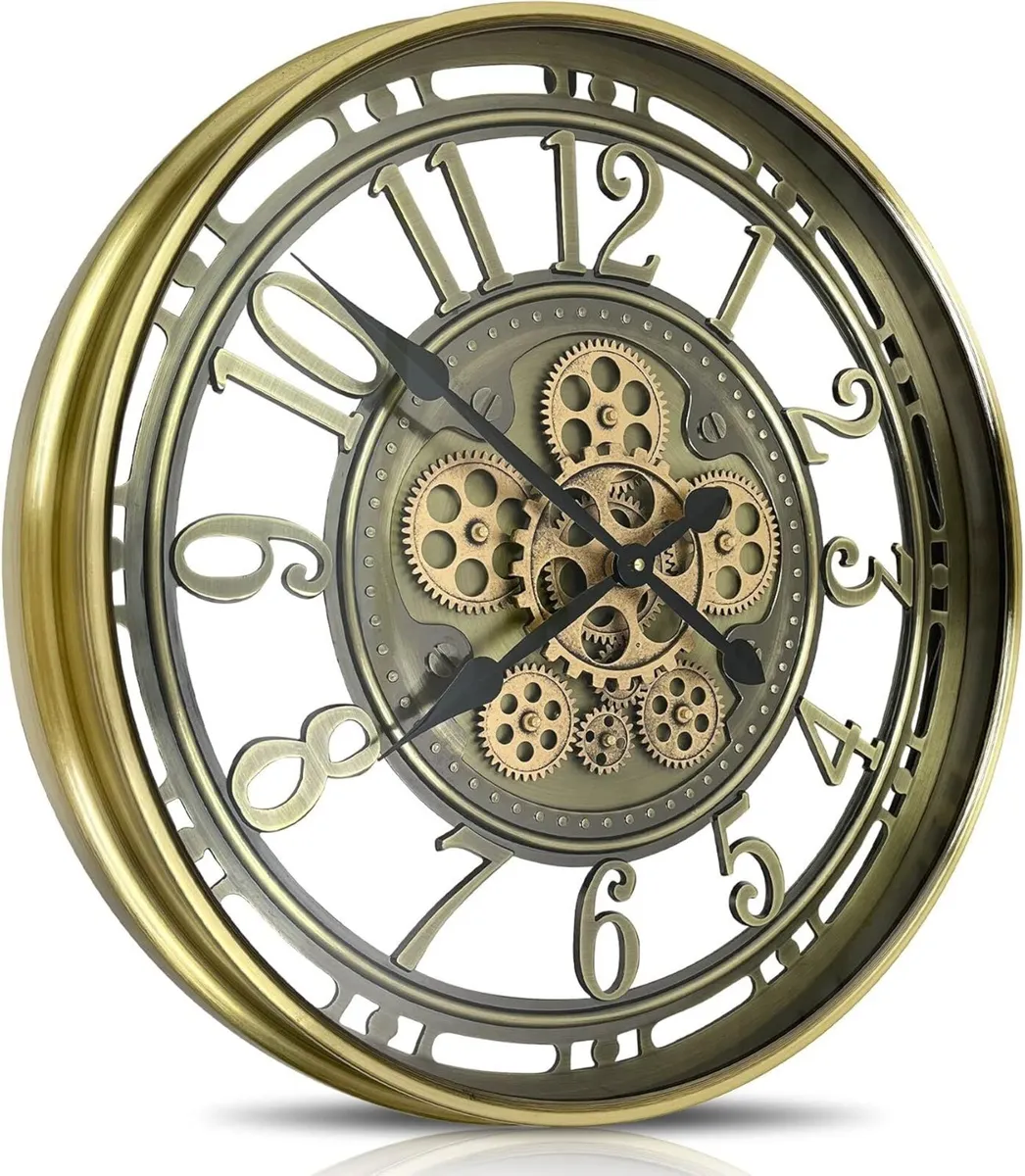Real Moving Gears Wall Clock Large Modern Metal - Image 1