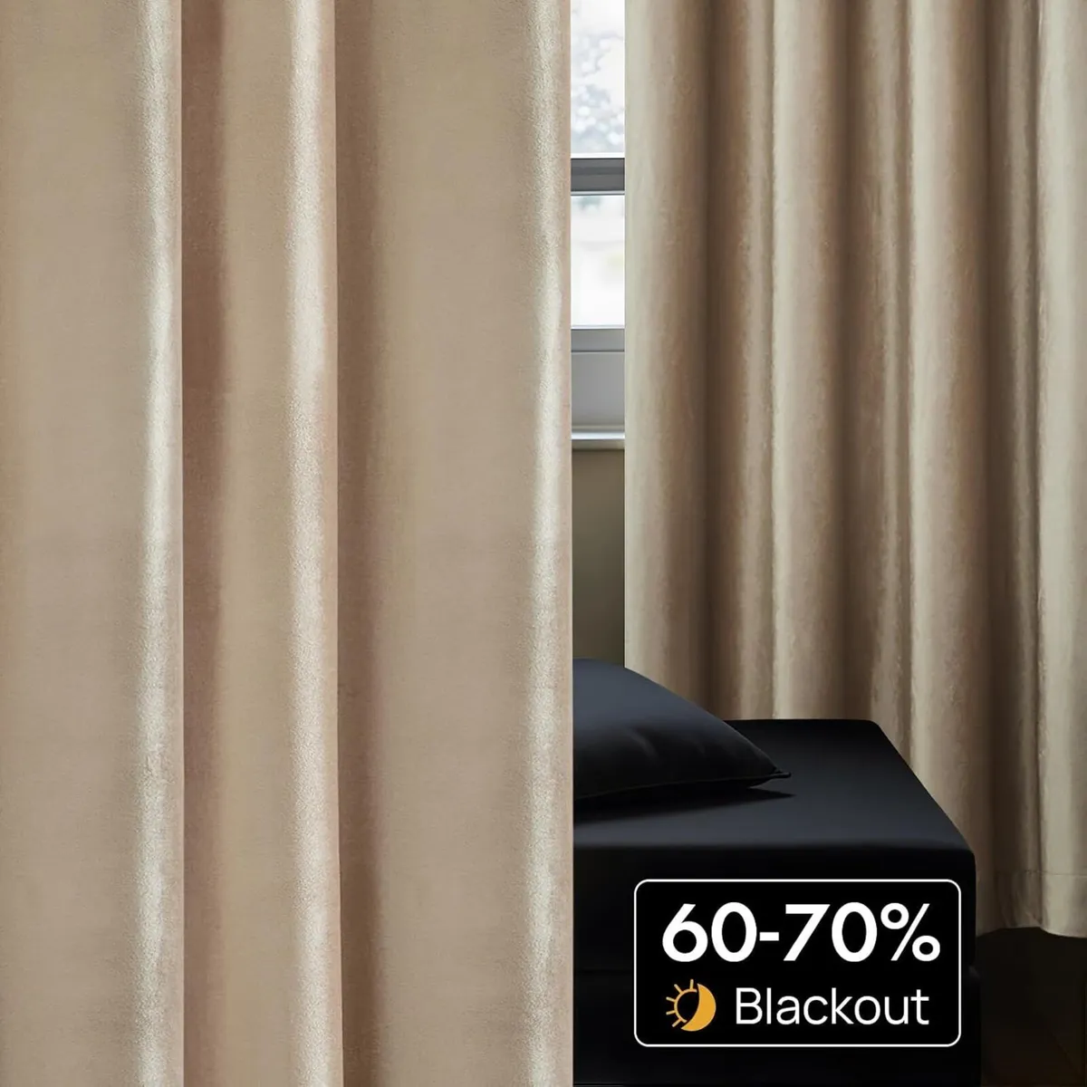 Champagne Velvet Curtains 108 Inch Length 2 Panels - Image 4