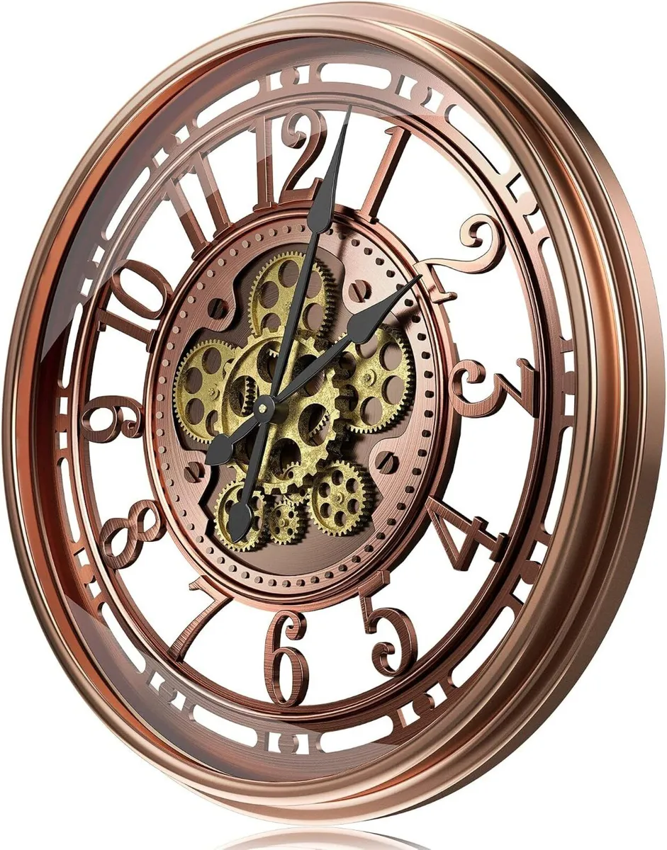 Moving Gears Wall Clock Vintage Bronze Arabic - Image 1