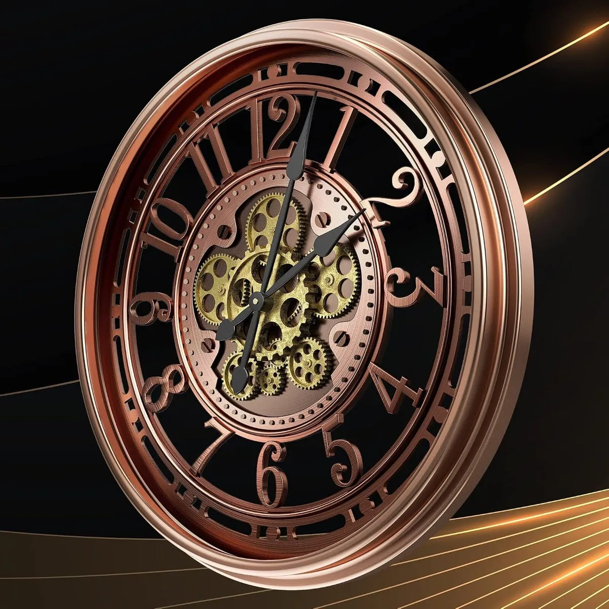 Moving Gears Wall Clock Vintage Bronze Arabic - Image 3