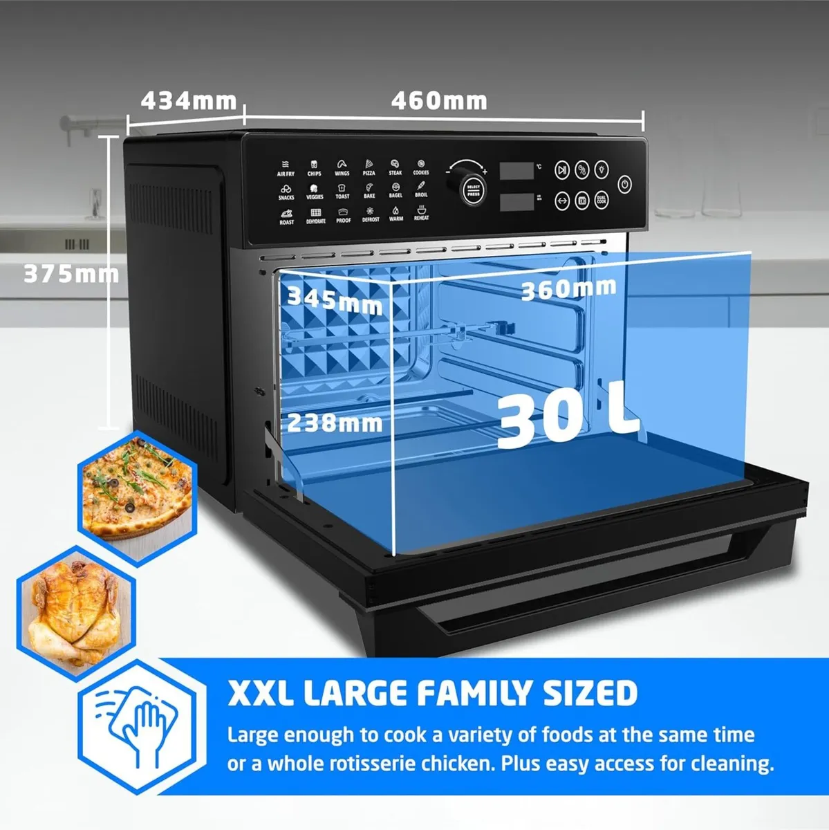 30 Litre Air Fryer Oven 1800W with Rotisserie - Image 2