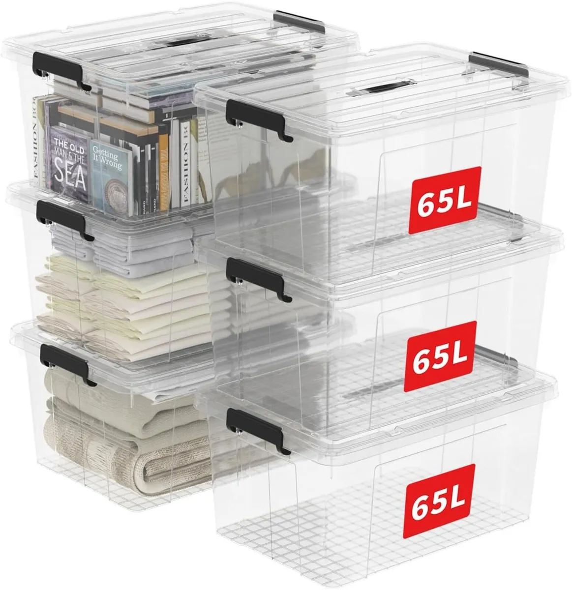 65lx6 Storage Boxes Carry Plastic Box with Lids - Image 1