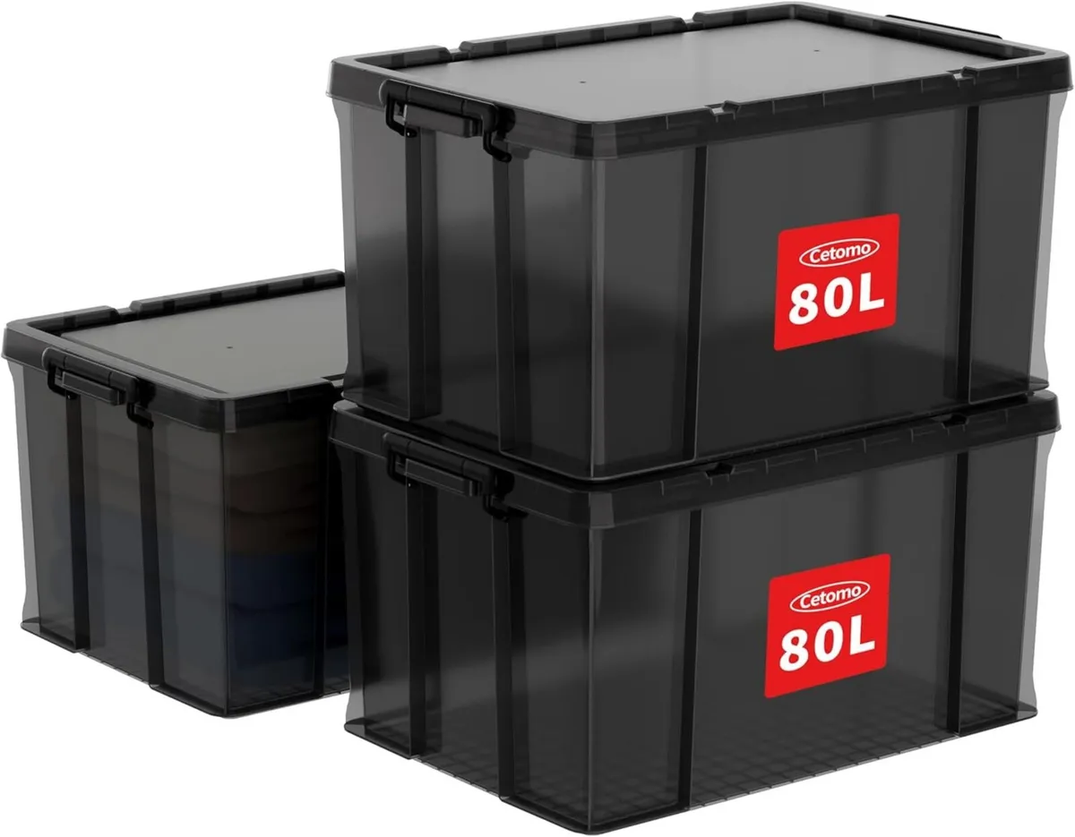 80lx3 Heavy-Duty Storage Boxes Plastic Stackable - Image 1