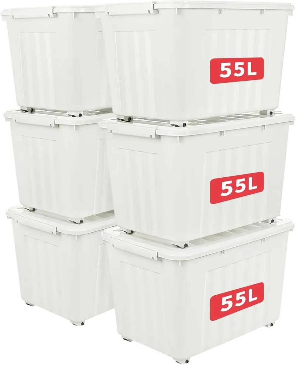 55lx6 Storage Boxes with Lids Plastic Box Wheels - Image 1