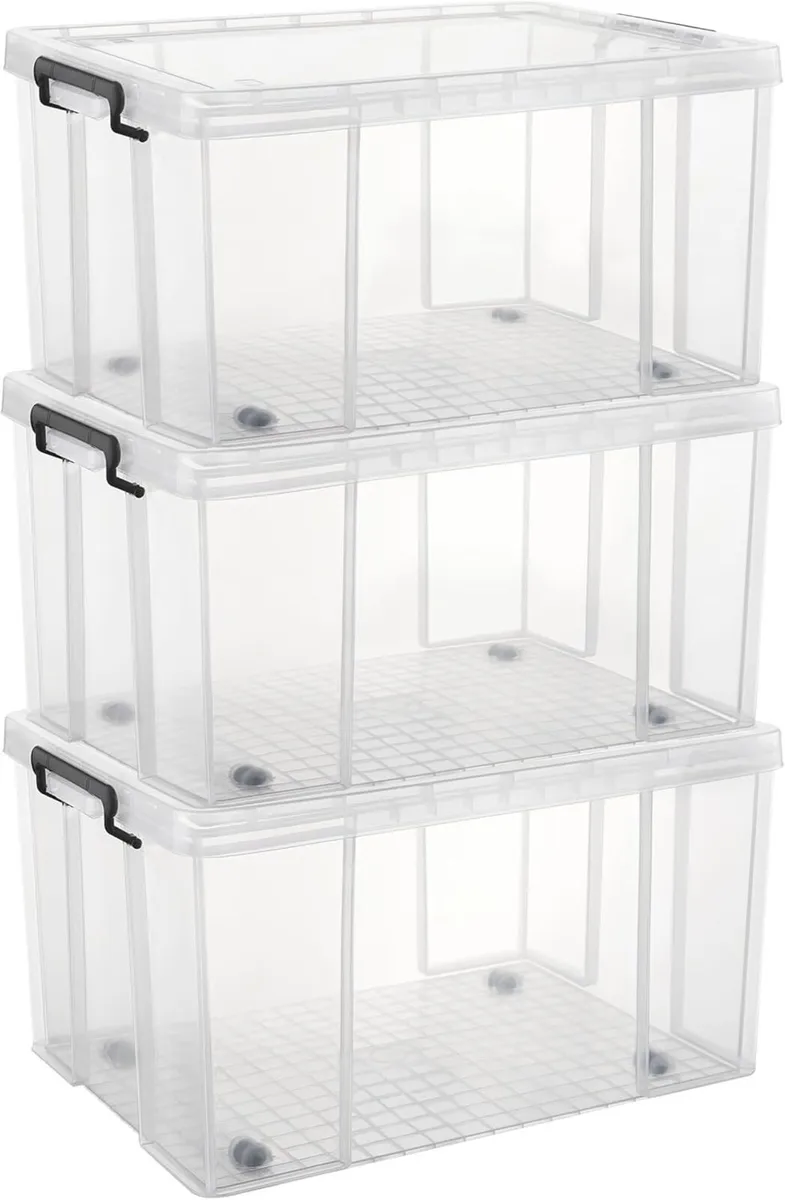 50lx3 Heavy-Duty Storage Boxes Plastic Stackable - Image 1