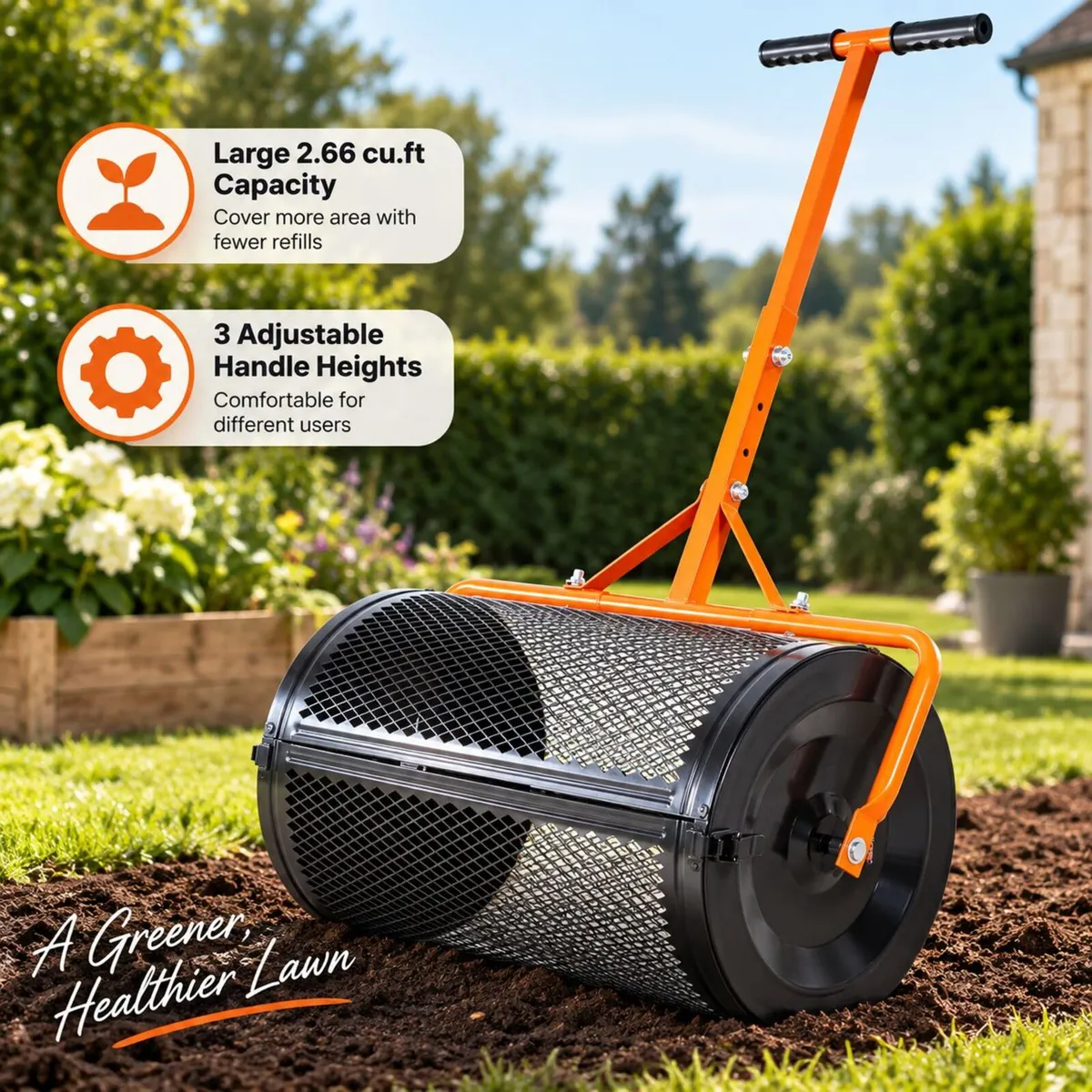 24 Inch Compost Spreader Heavy-Duty Steel Peat Mos - Image 1