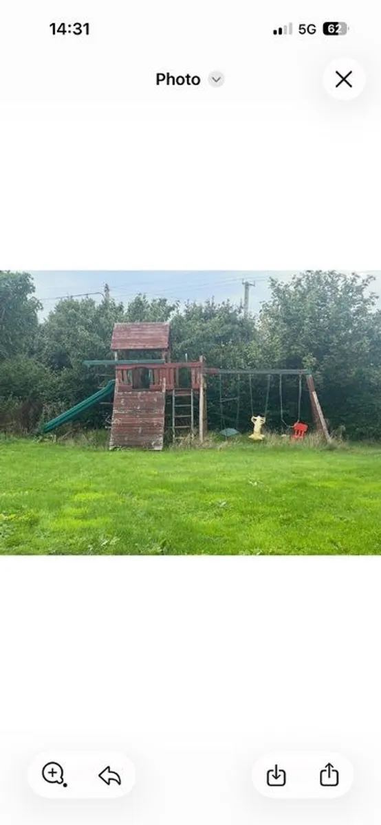 Swing set with slide and tree house - Image 2
