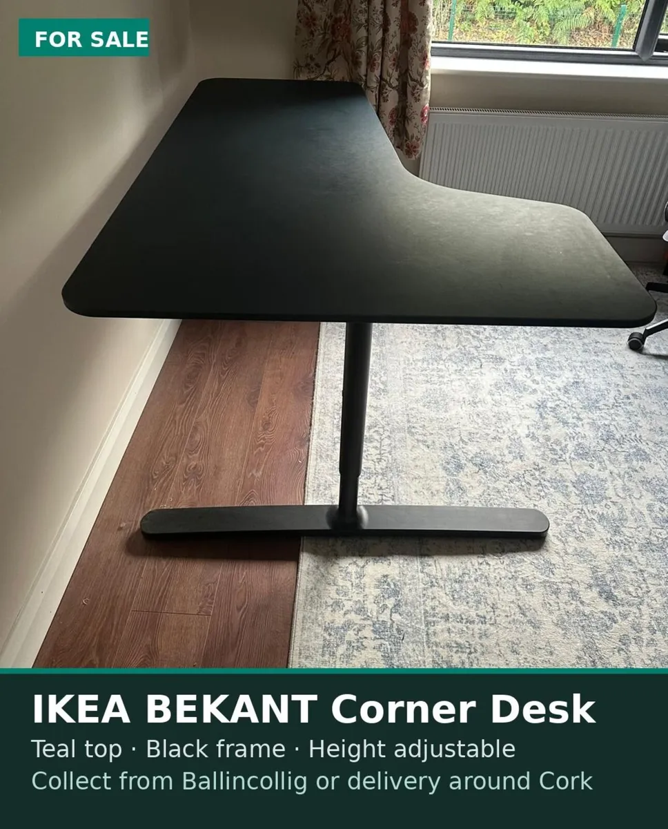 IKEA BEKANT Corner Desk – Teal & Black - Image 1