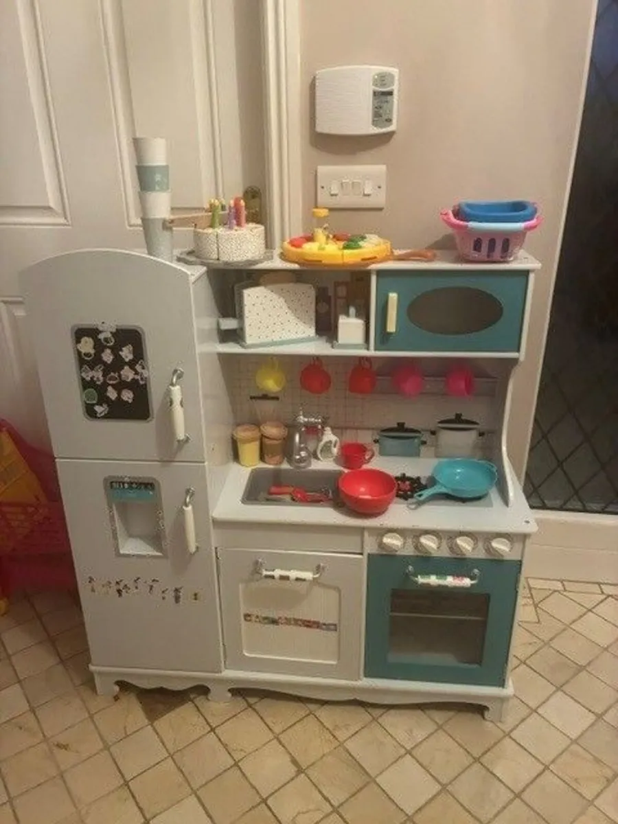 Kids Wooden Play Kitchen & Market Stall Bundle - Image 1