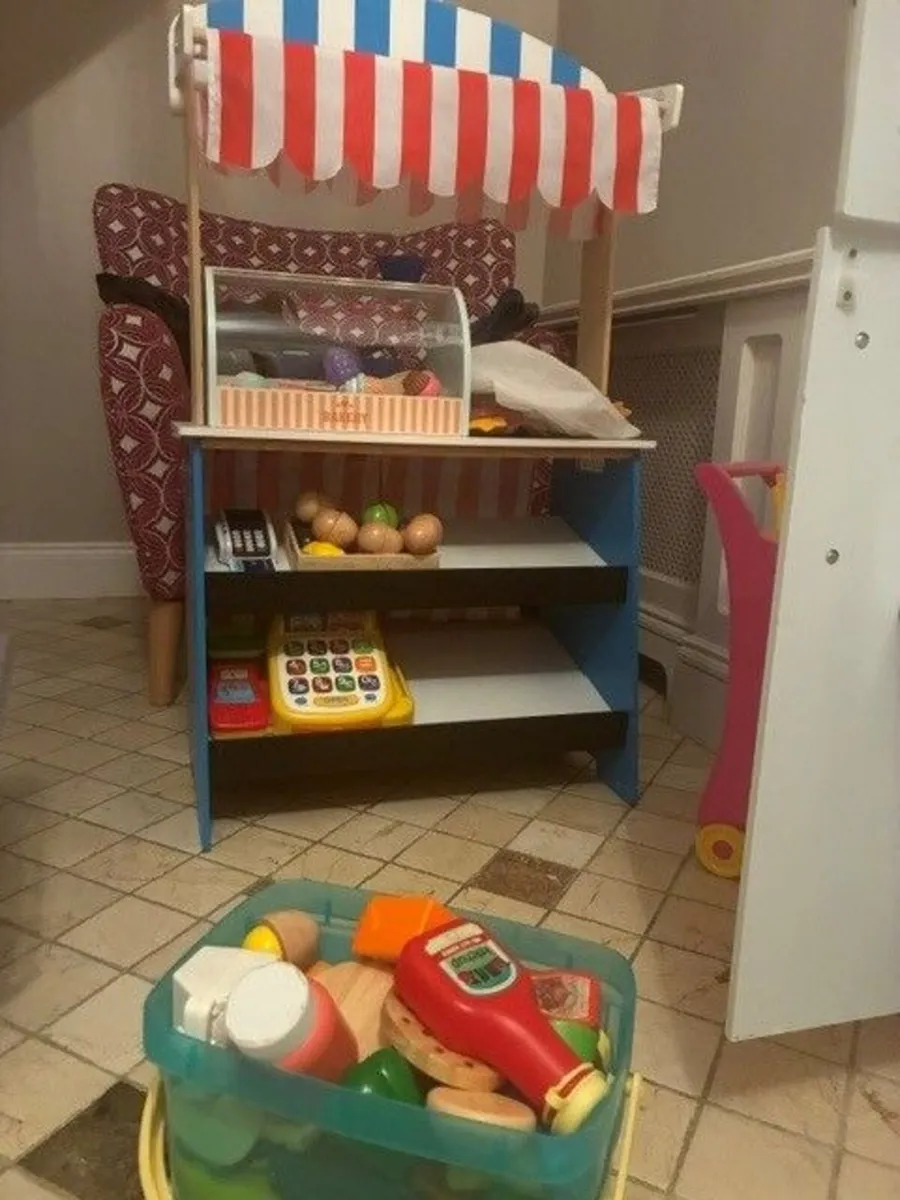 Kids Wooden Play Kitchen & Market Stall Bundle - Image 4