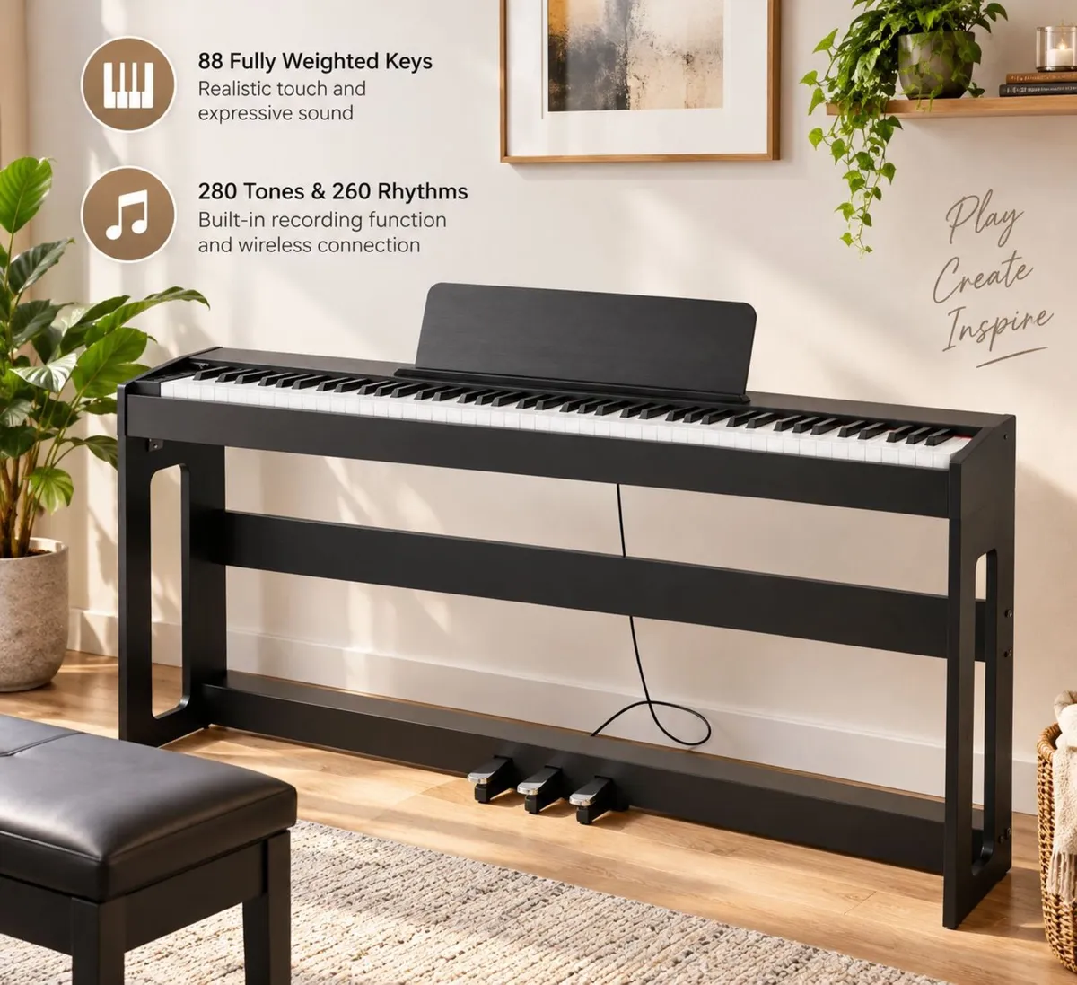 88-Key Fully Weighted Digital Piano with Furniture - Image 1