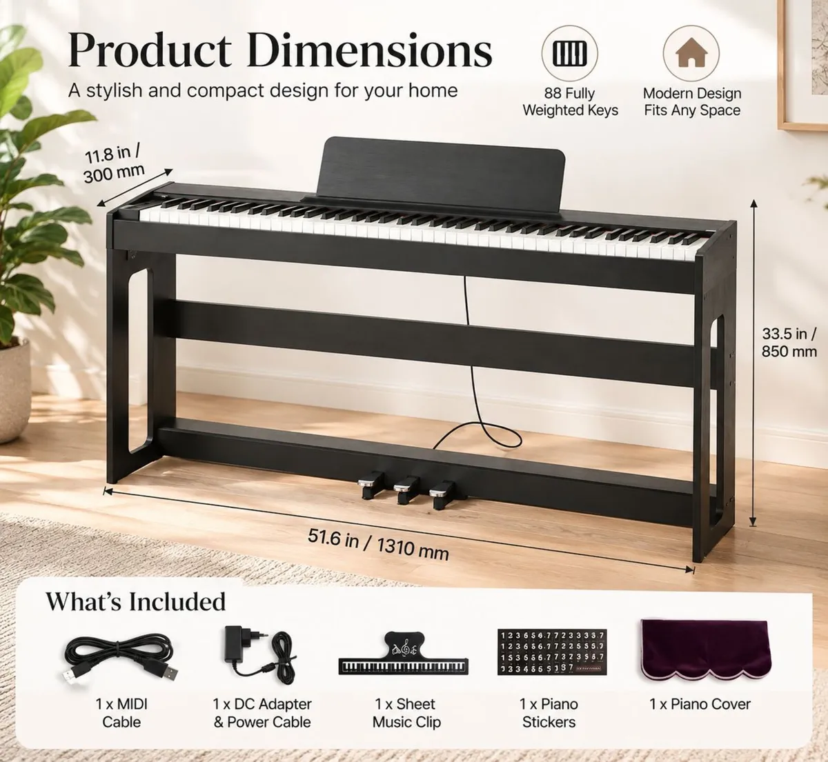88-Key Fully Weighted Digital Piano with Furniture - Image 3
