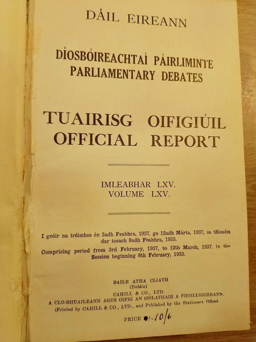 Dail debate 1937 Saorstat Eireann Irish Free State - Image 2
