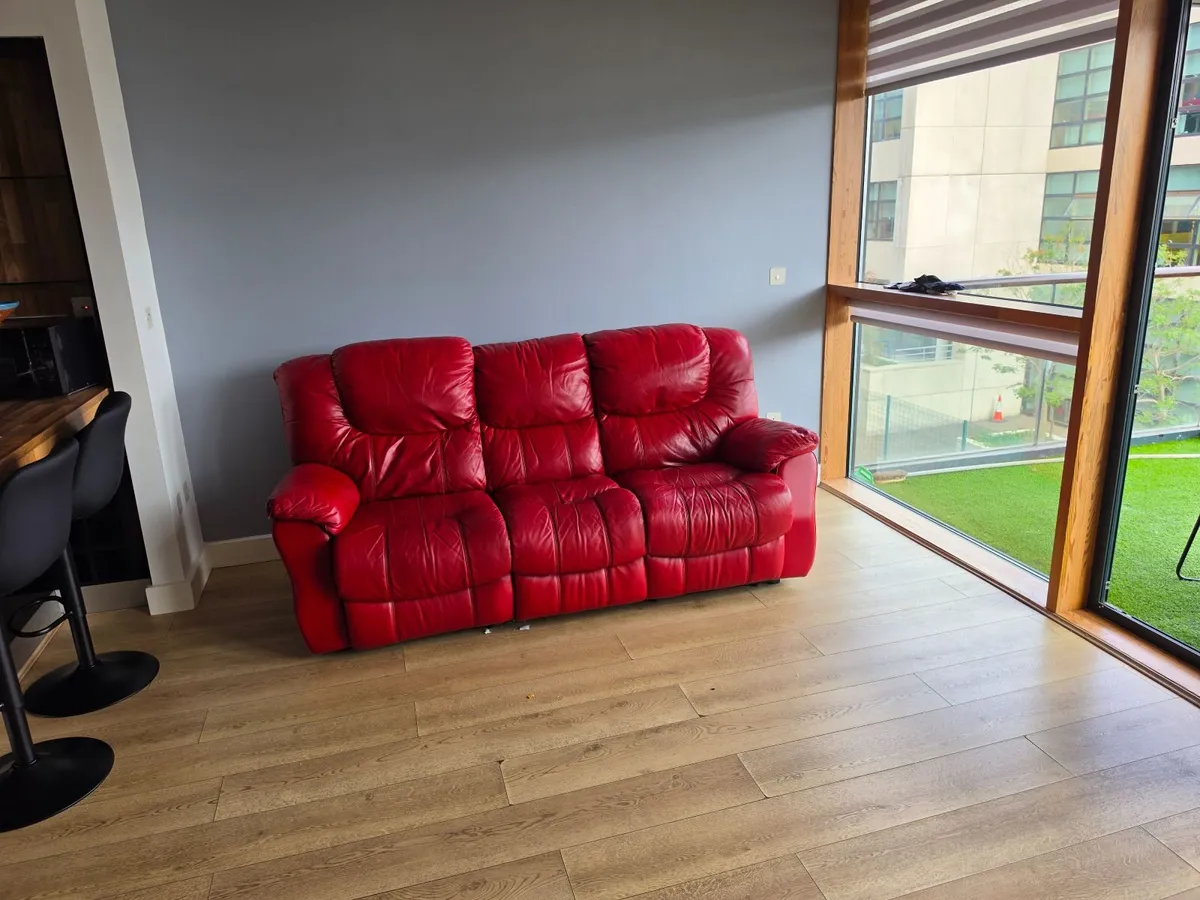 FREE 3-Seater Red Italian Leather Recliner Sofa