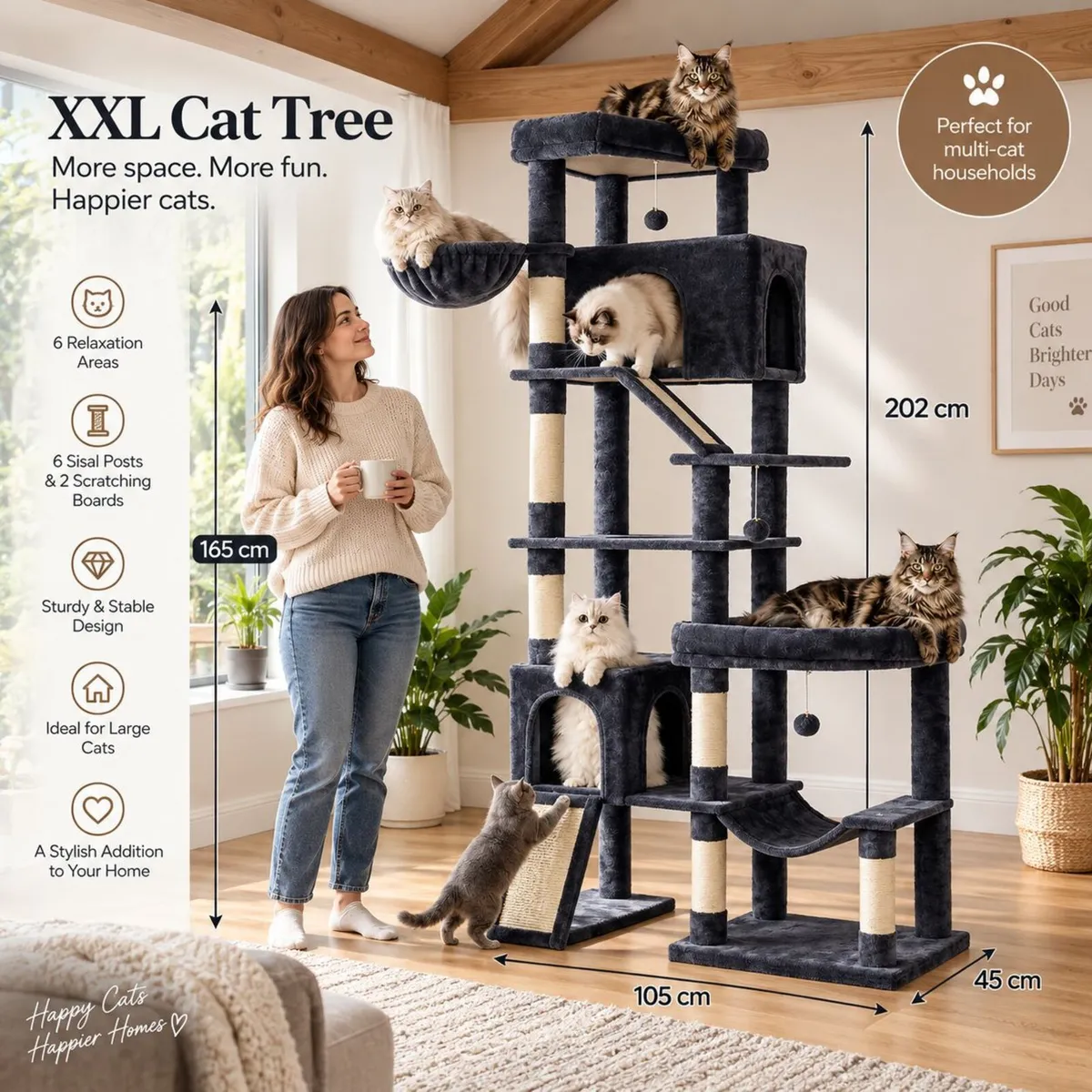 XXL Cat Tree 202cm Large Multi-Level Cat Climbing - Image 1