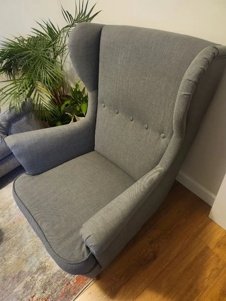 Modern Ikea Wingback Chair + Ottoman - Image 1