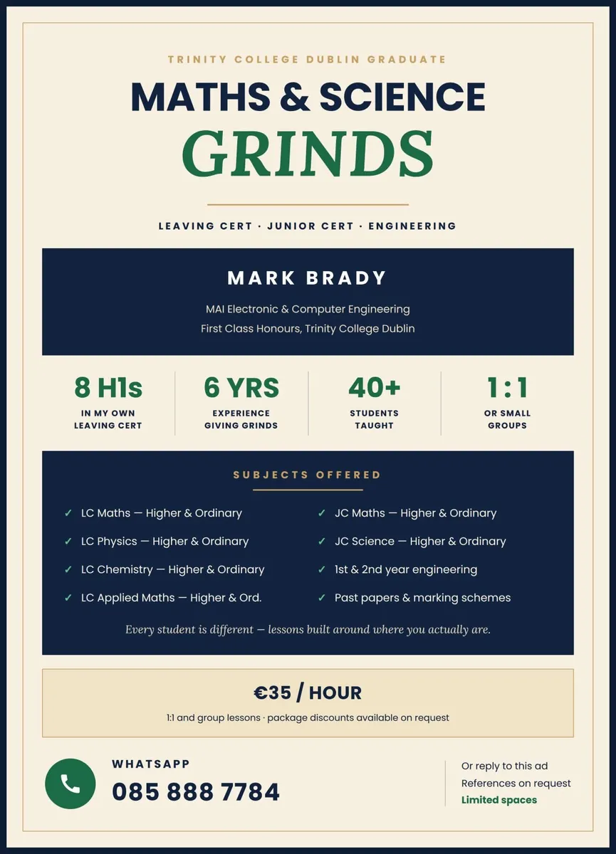 Junior & Leaving Certificate Grinds/Tutoring - Image 1