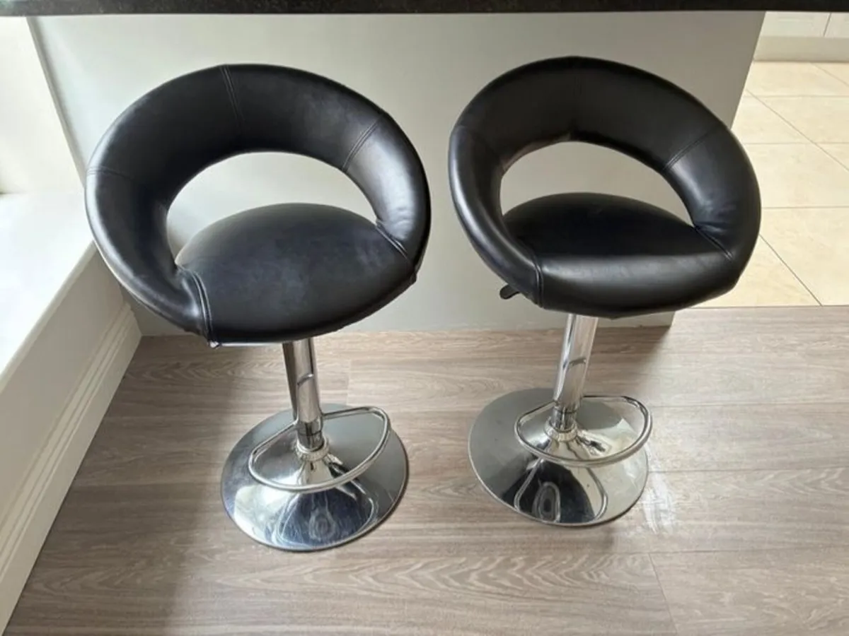 2x Black Faux Leather Adjustable Bar Stools  Pair - Image 1