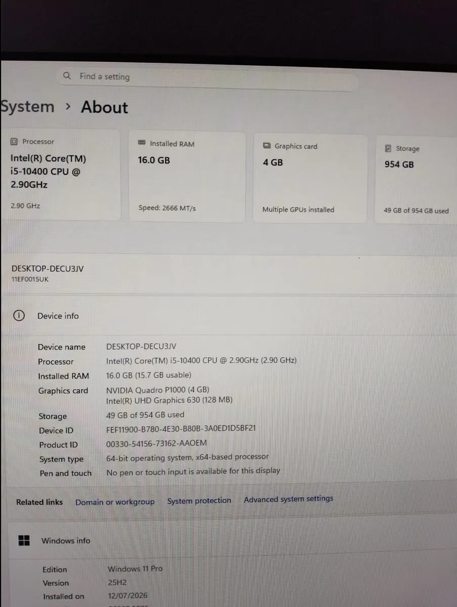 Lenovo V50s SFF PC (i5 10th Gen) and power cable - Image 4