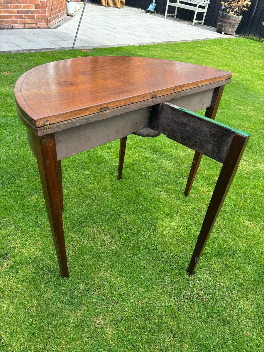 Antique mahogany Demi -lune card table - Image 2