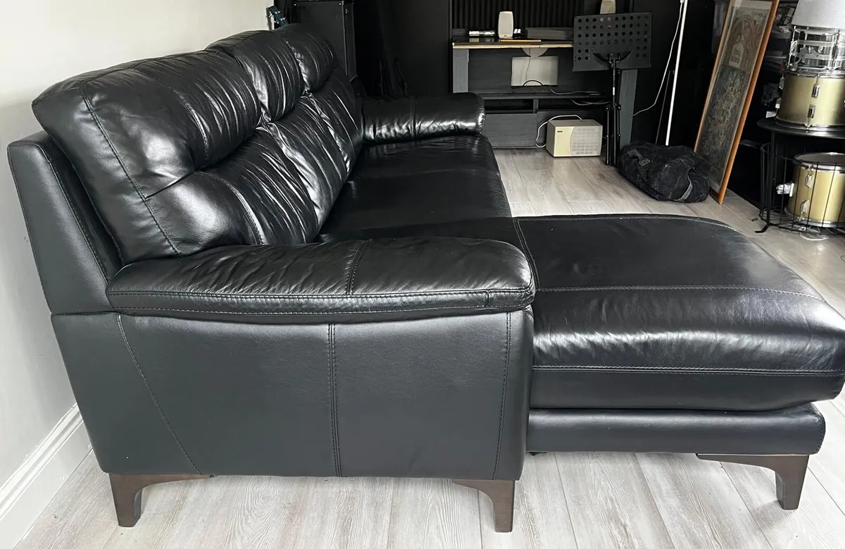 Black L shaped Leather Couch - Image 2
