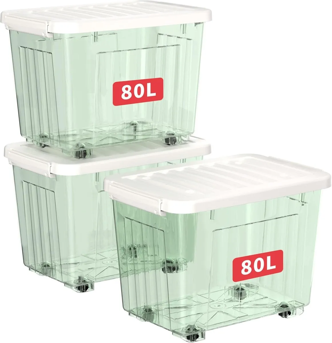 80lx6 Plastic Storage Boxes with Wheels Lidded - Image 1