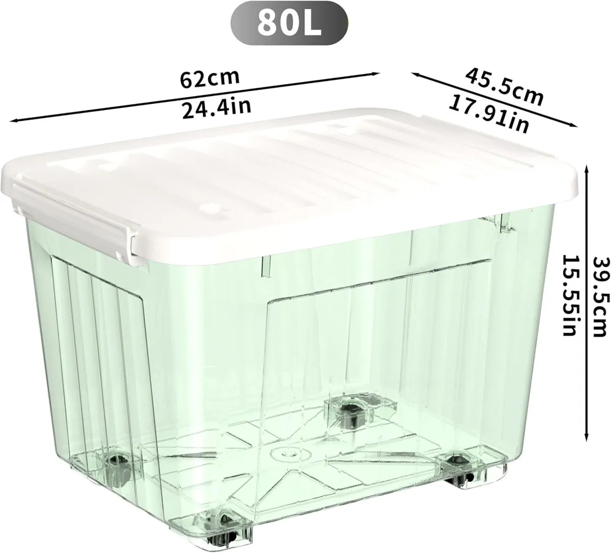 80lx6 Plastic Storage Boxes with Wheels Lidded - Image 2