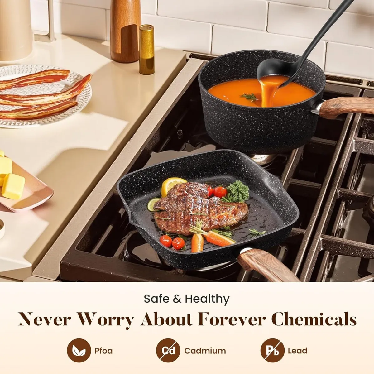 17pcs Induction Hob Pan Set Granite Cookware Sets - Image 4
