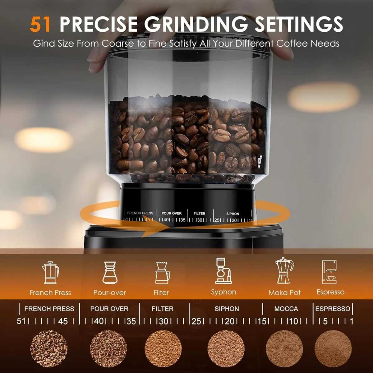 Conical Burr Coffee Grinder Electric 51 Precise - Image 2