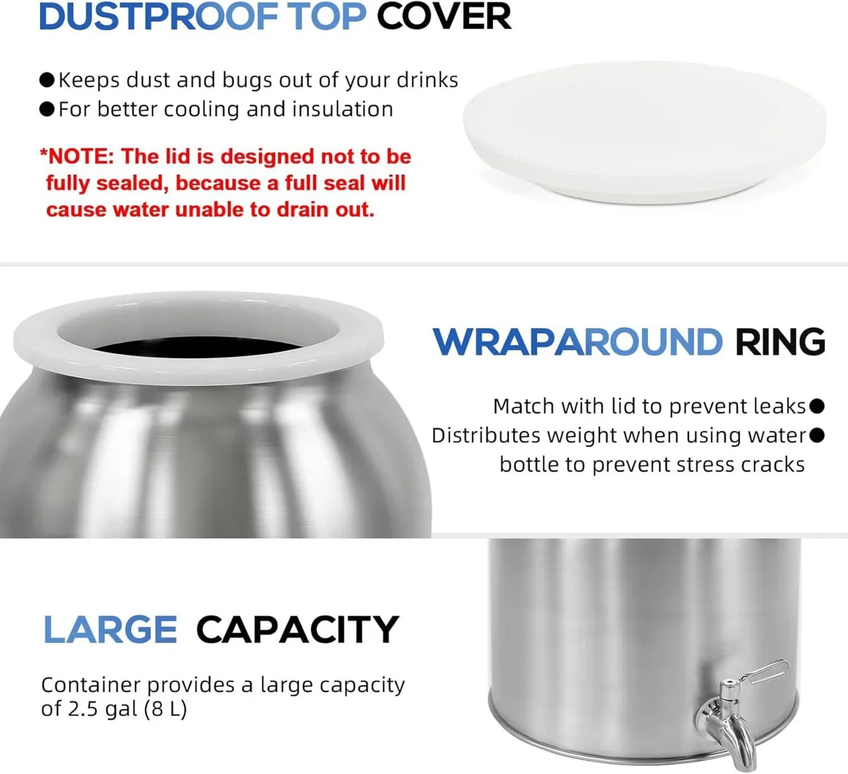 Stainless Steel Water Dispenser 2.5gal 8L Drink - Image 4