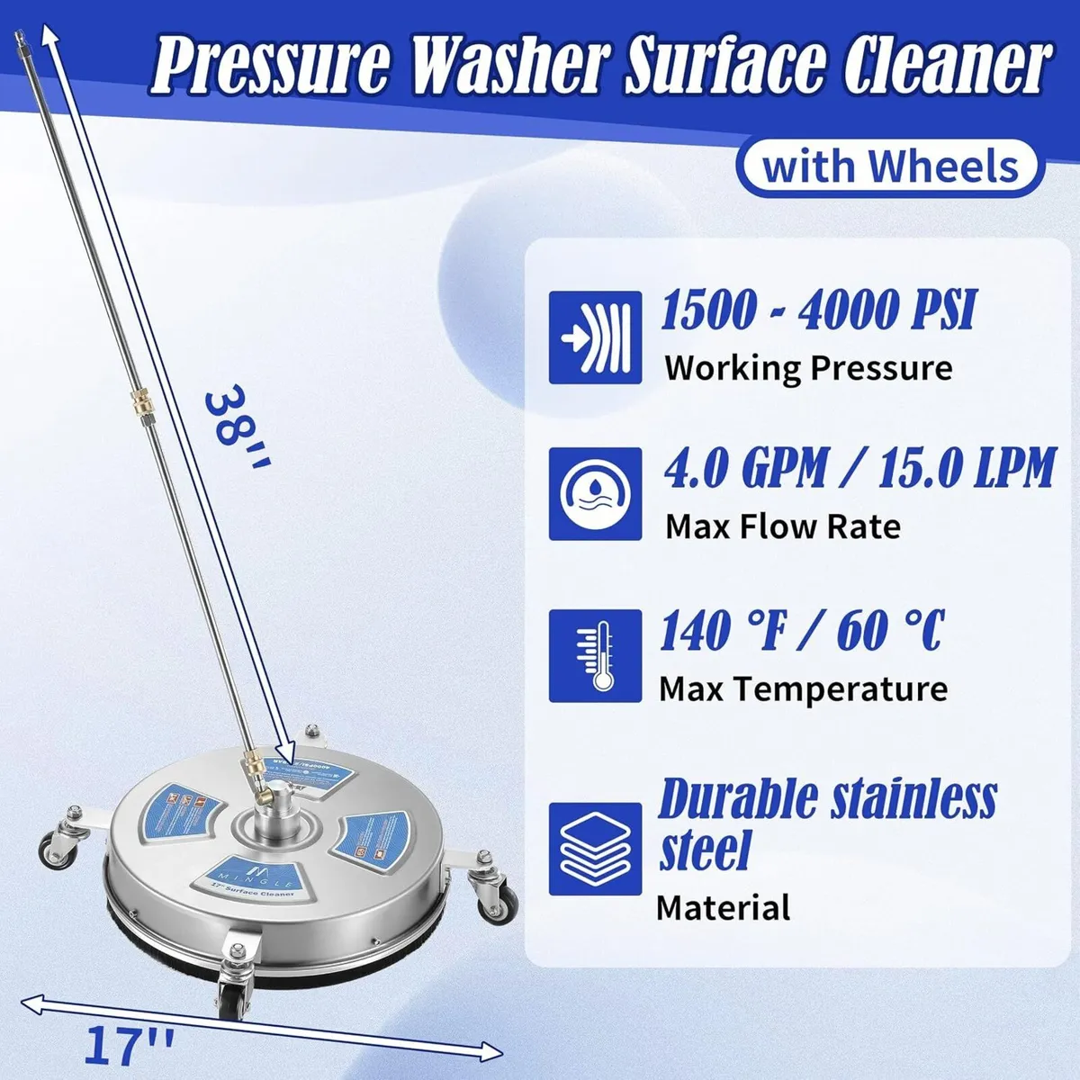 17'' Pressure Washer Surface Cleaner for Patios - Image 2